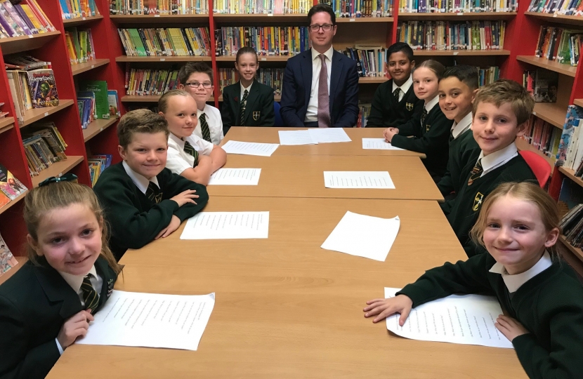 Alex Burghart MP with Ingrave Johnstone Primary School Council.