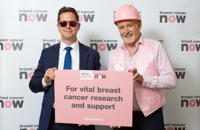 Alex Burghart MP with Johnny, a dedicated fundraiser for the charity whose sister Geraldine is living with incurable secondary breast cancer