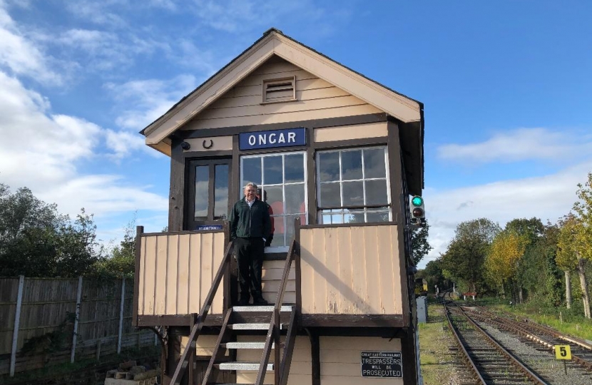 Manager Dean Walton outside the signalling box at Ongar