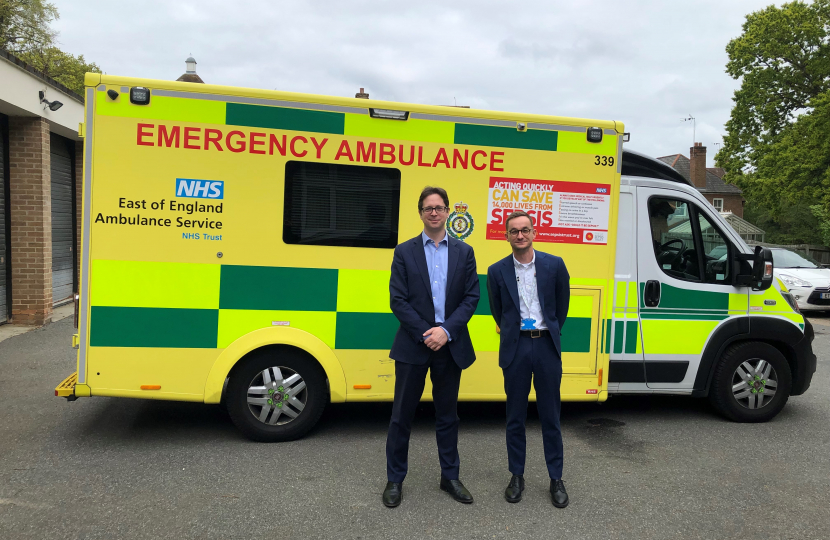 Alex Burghart MP with Tom Abell, CEO East of England Ambulance Trust