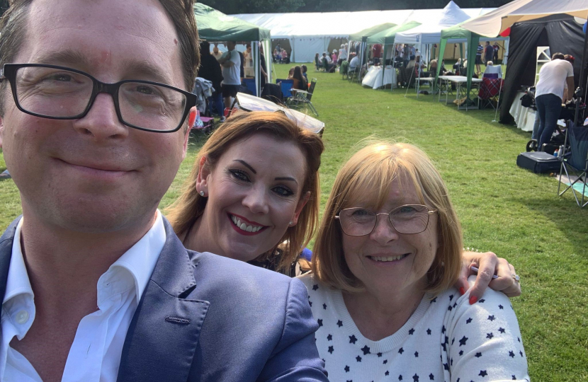 Alex Burghart MP with Cllrs Maria Pearson and Sheila Murphy