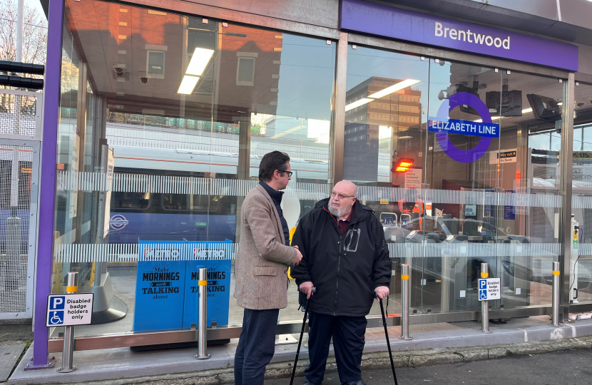 Alex Burghart MP with Jim Hoare, Brentwood Access Group at Brentwood Station