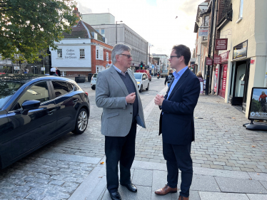 Alex Burghart MP with Essex PFCC Roger Hirst on Brentwood High Street